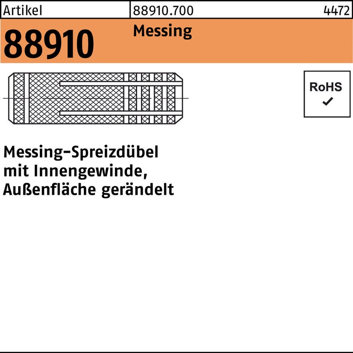Spreizdübel R 88910 IG M6/8x 23 Messing gerändelt 100 Stück