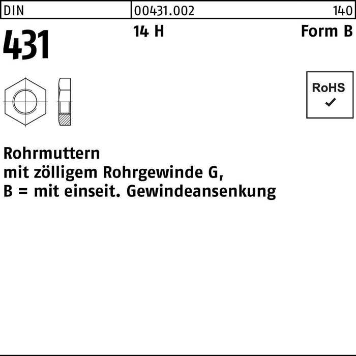 Rohrmutter DIN 431 BG 1 1/2 14 H 10 Stück