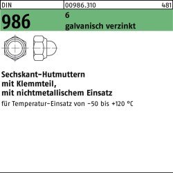 Sechskanthutmutter DIN 986 Klemmteil M6 6 galv.verz. 100 Stück