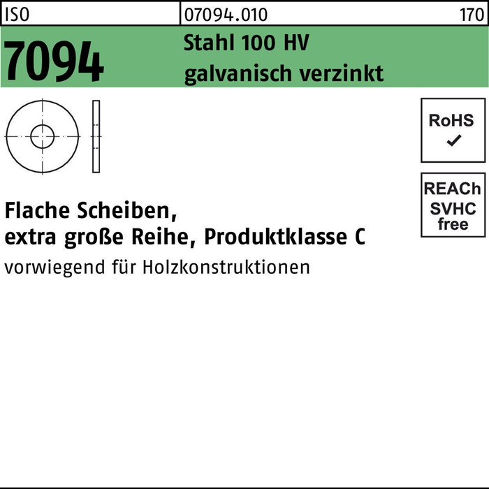 Unterlegscheibe ISO 7094 6 Stahl 100 HV galv.verz. 100 Stück