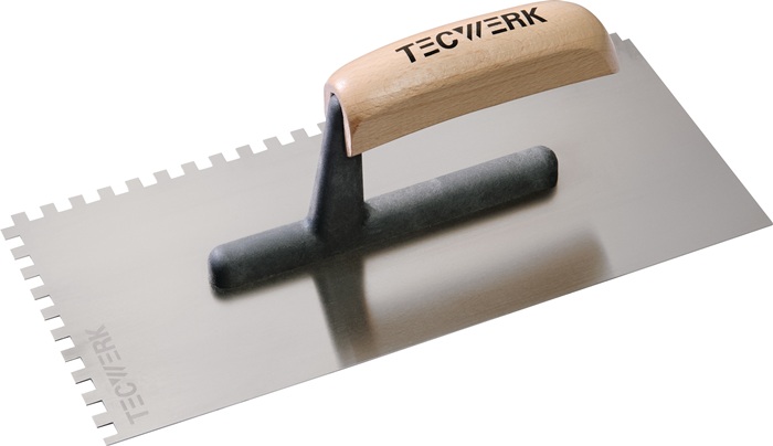 Glättekelle L.280mm B.130mm Zahn 6x6 gehärtet,m.H-Heft STA S.0,7mm TECWERK