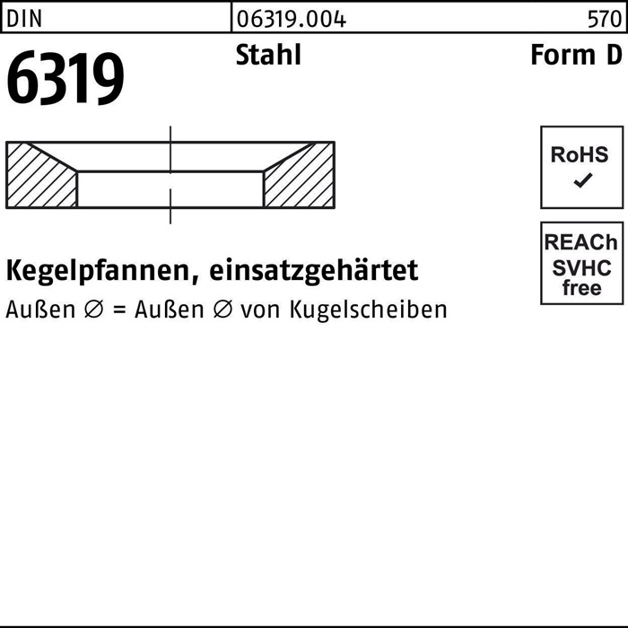Kegelpfanne DIN 6319 FormD D 49x78x18 Stahl einsatzgehärtet 1 Stück