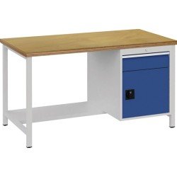 Werkbank signalblau lichtgrau B1500xH859xT750mm Buche Multipl.40mm 1Schubl.1Tür