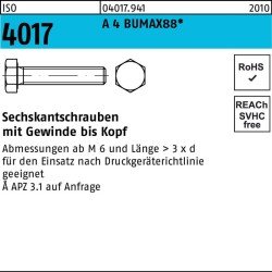 Sechskantschraube ISO 4017 VG M10x 70 A 4 BUMAX88 50 Stück BUFAB