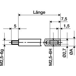 Verlängerungsstück L.50mm Messbolzen-D.4mm z.Messuhren KÄFER