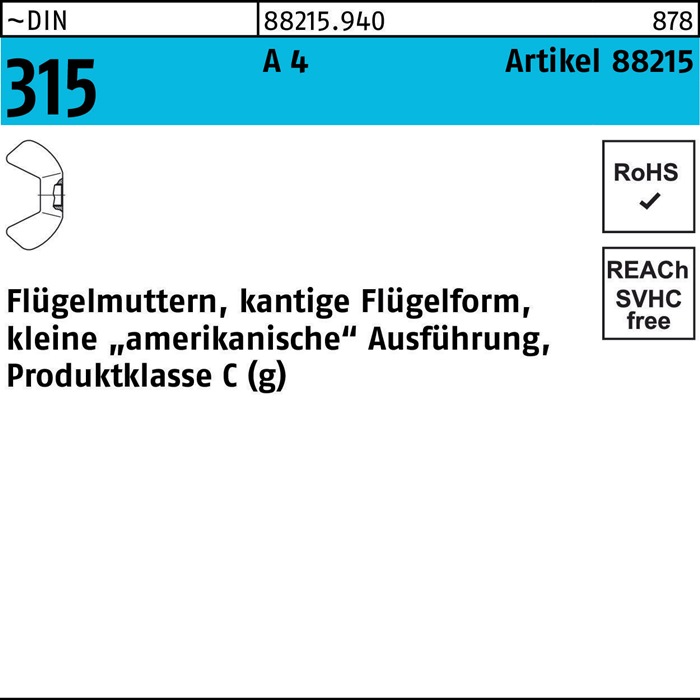 Flügelmutter R 88215 M12 A 4 10 Stück