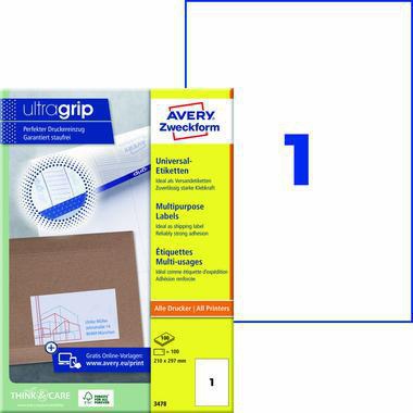 Avery Zweckform Universaletikett 3478 210x297mm weiß 100 St./Pack.