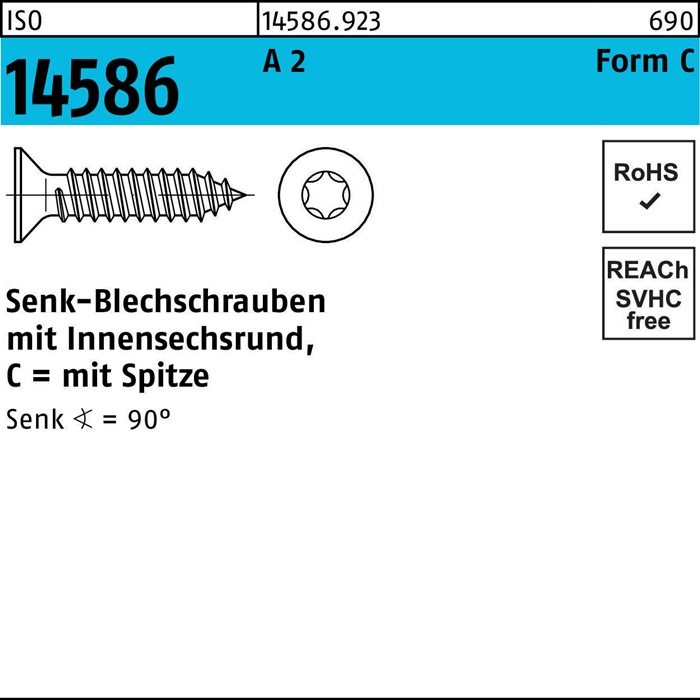 Senkblechschraube ISO 14586 ISR/Spitze 4,8x 9,5 -C T25 A 2 500St.