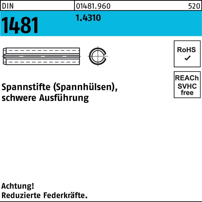 Spannstift DIN 1481 2x 30 1.4310 schwere Ausführung 100 Stück