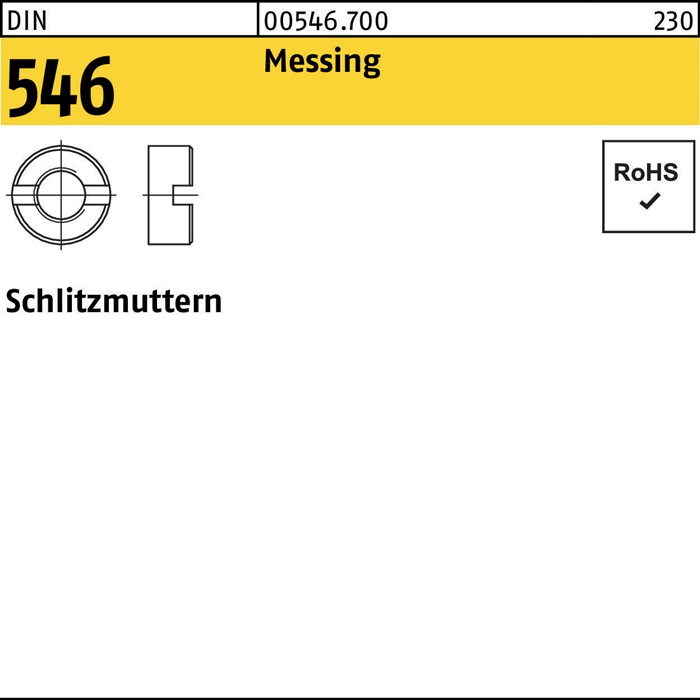 Schlitzmutter DIN 546 M4 Messing 100 Stück