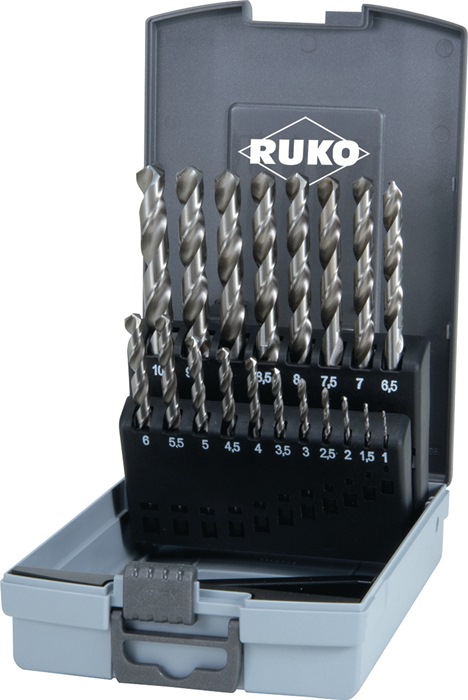 Spiralbohrersatz DIN 338 TypN D.1-10x0,5mm HSS 19tlg.Ku.-Kass.RUKO