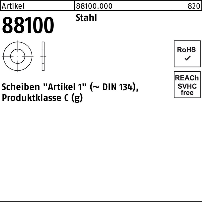 Unterlegscheibe R 88100 21x 42x2,5 Stahl 100 Stück