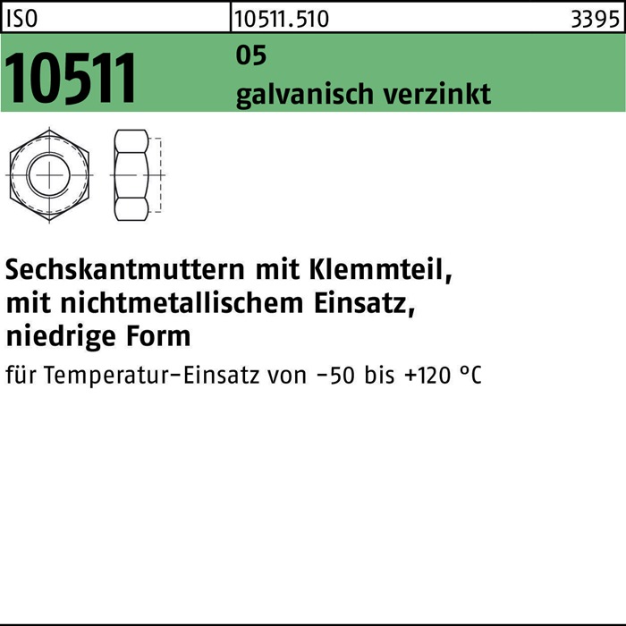 Sechskantmutter ISO 10511 Klemmteil M6 5 galv.verz. 1000 Stück
