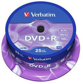 Verbatim DVD+R 43500 16x 4,7GB 120Min. Spindel 25 St./Pack.