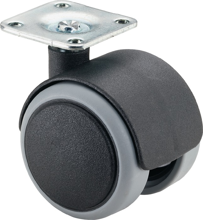 Kunststoffdoppelrolle D.50mm Trgf.50kg m.Platte PA BS ROLLEN