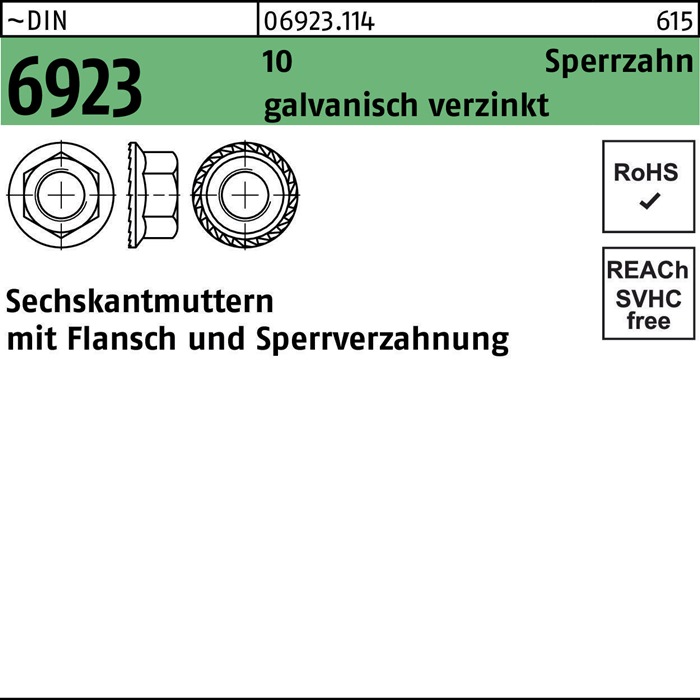 Sechskantmutter DIN 6923 Flansch M8 10 Sperrverzahnung gal Zn 1000 Stück