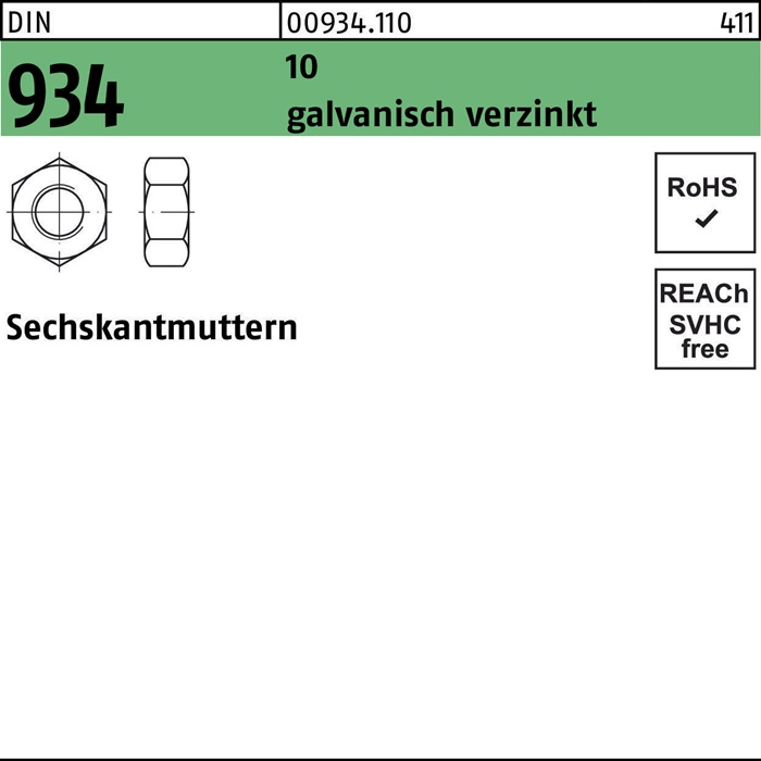 Sechskantmutter DIN 934 M42 10 galv.verz. 5 Stück