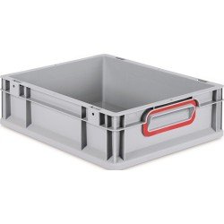 Transportstapelbehälter L400xB300xH120mm grau PP geschlossener Griff rot