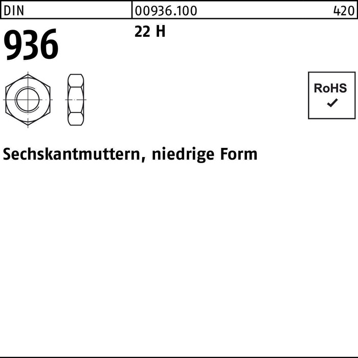 Sechskantmutter DIN 936 M8 22 H 100 Stück