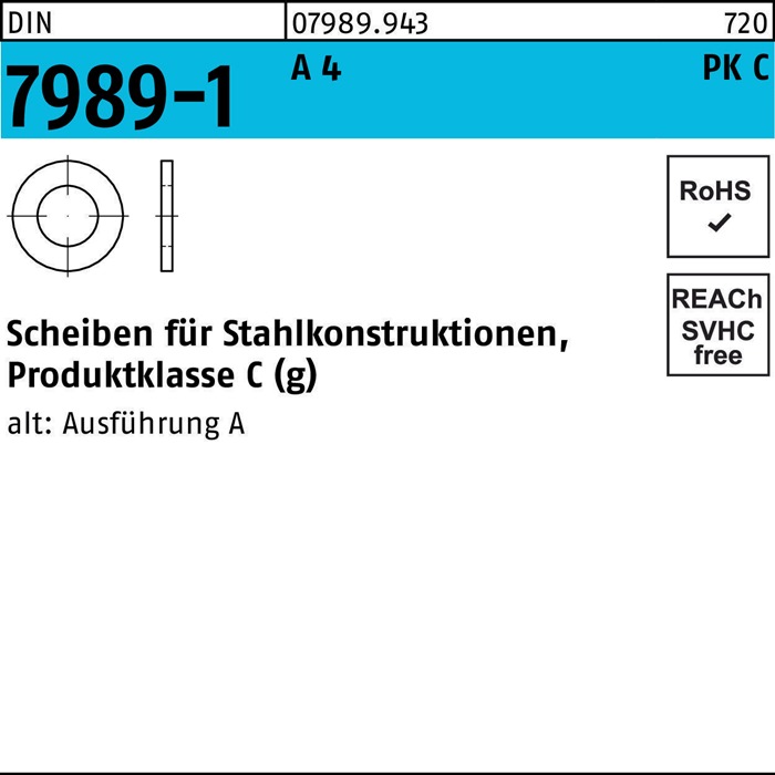 Unterlegscheibe DIN 7989-1 22/24x 39x8 A 4 50 Stück