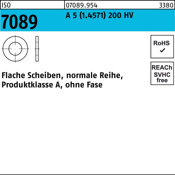 Unterlegscheibe ISO 7089 o.Fase 6 A 5 (1.4571) 200 HV 100 Stück