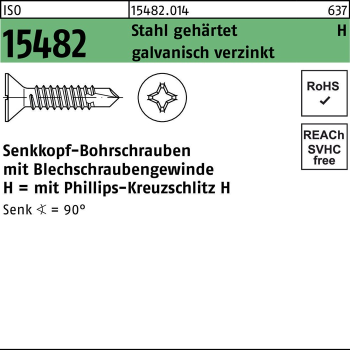 Senkbohrschraube ISO 15482 PH ST 4,8x50-H Stahl gehärtet galv.verz. 250St.