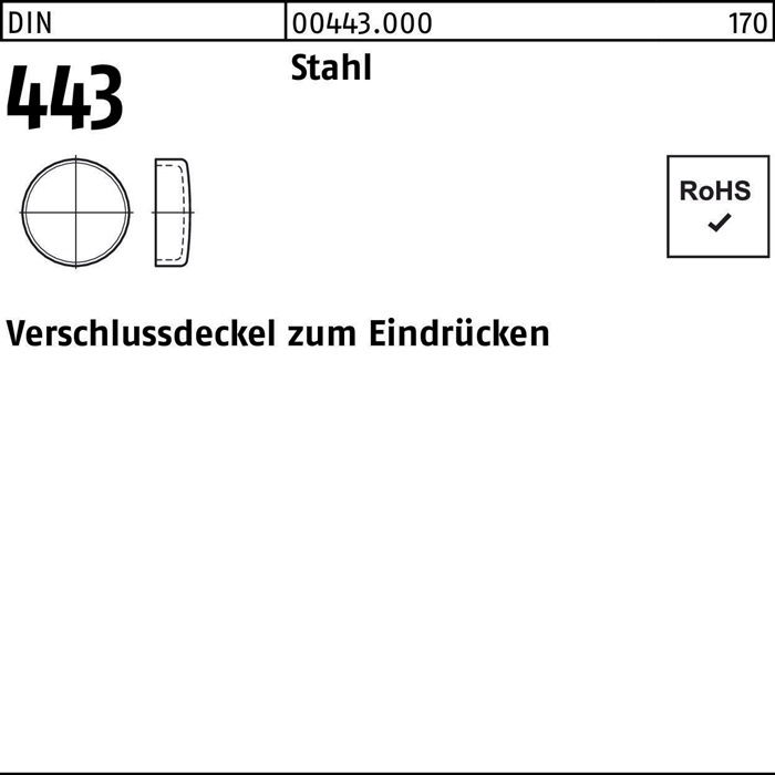 Verschlußdeckel DIN 443 z.Eindrücken 16 Stahl 100 Stück