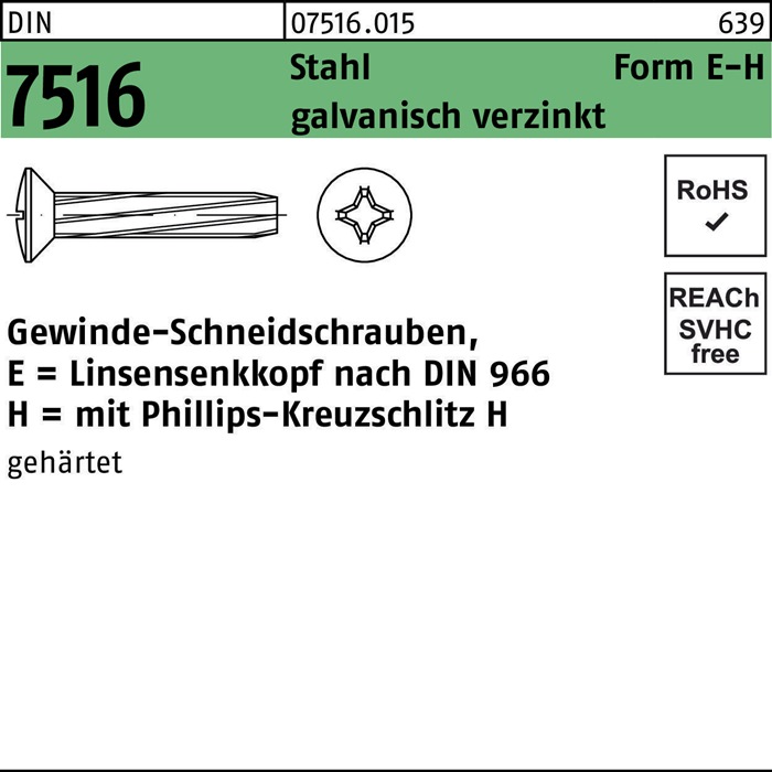 Gewindeschneidschraube DIN 7516 LIKO PH EM 5x25-H Stahl galv.verz. 500St.