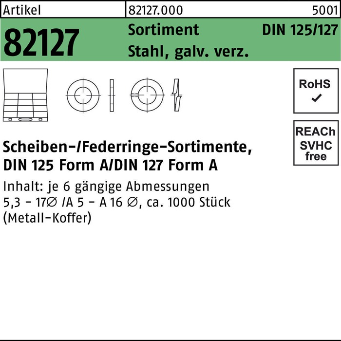Scheibensortiment DIN 125/127 1000tlg. Stahl galv.verz. 1 Stück