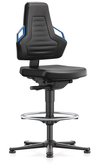 Arbeitsdrehstuhl Nexxit Bodengleiter+Fußring Grifffarbe blau Supertec-Gewebe