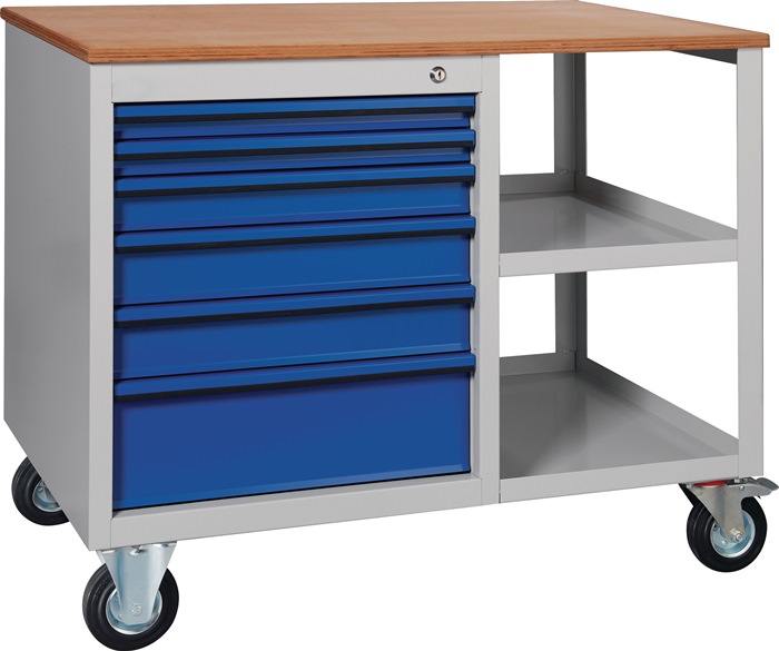 Werkbank PW 700 B1000xT620xH805mm Buche Multiplex lichtgrau/blau 6 Schubl.