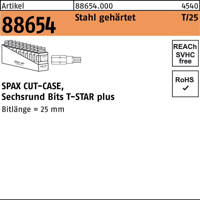Bit R 88654 T-Star Plus SW 1/4x25 T 40 Stahl gehärtet 50 Stück SPAX
