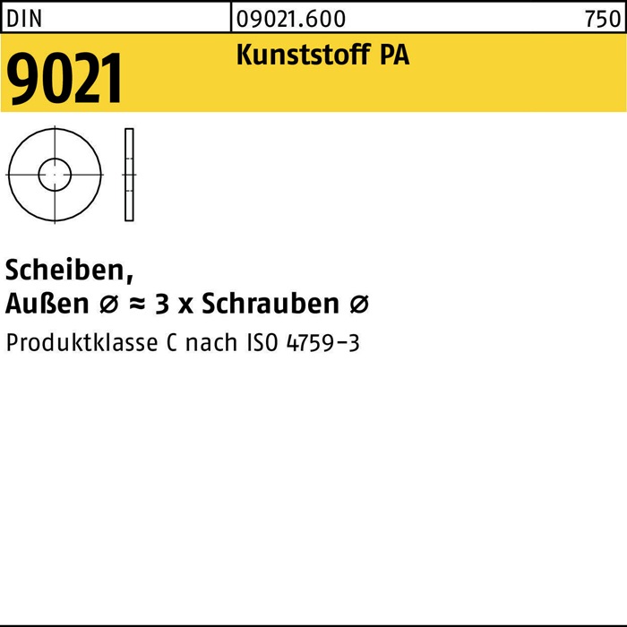 Unterlegscheibe DIN 9021 3,2x 9x0,8 Polyamid natur 200 Stück