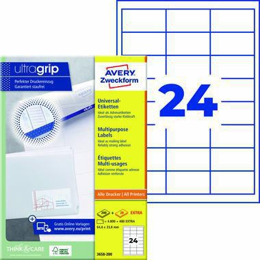 Avery Zweckform Etikett 3658-200 64,6x33,8mm weiß 5.280 St./Pack.