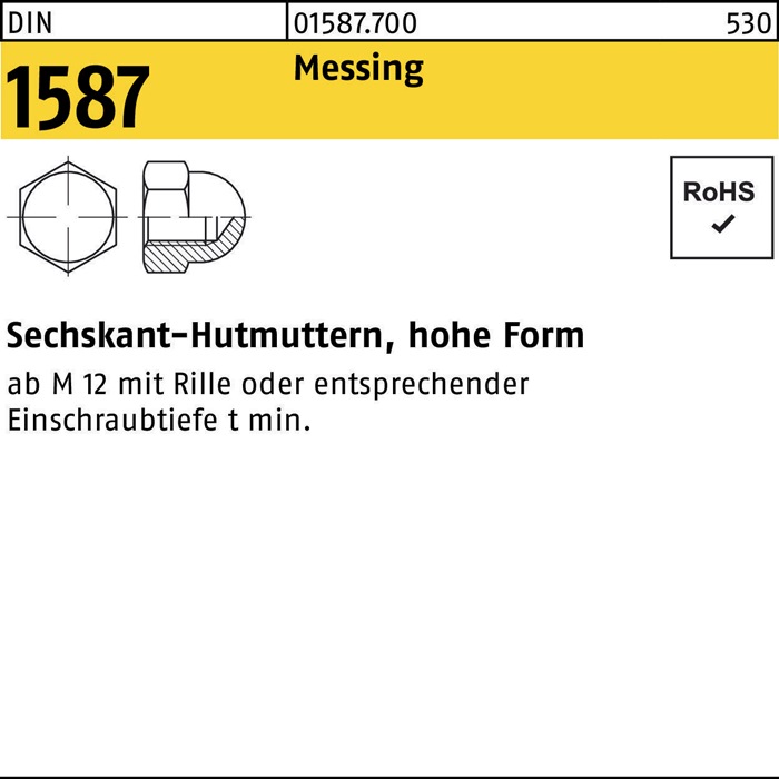 Sechskanthutmutter DIN 1587 M16 Messing 25 Stück