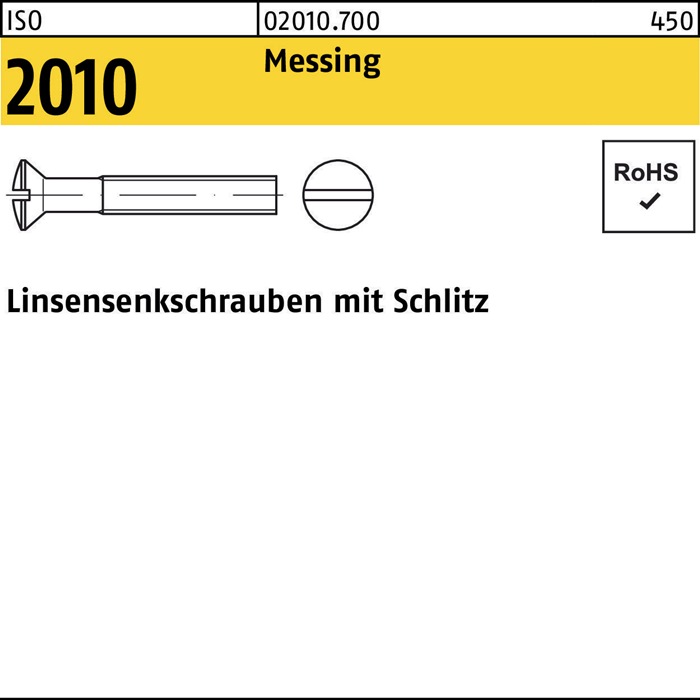 Linsensenkschraube ISO 2010 Schlitz M4x 60 Messing 200 Stück