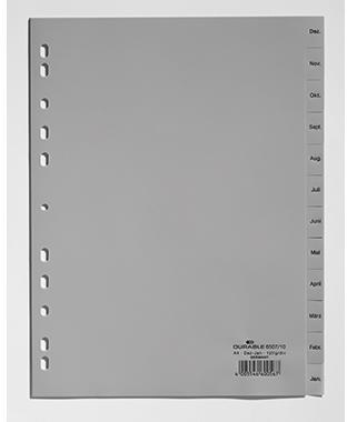 DURABLE Register 650710 DIN A4 volldeckend Dez-Jan 12tlg. PP grau