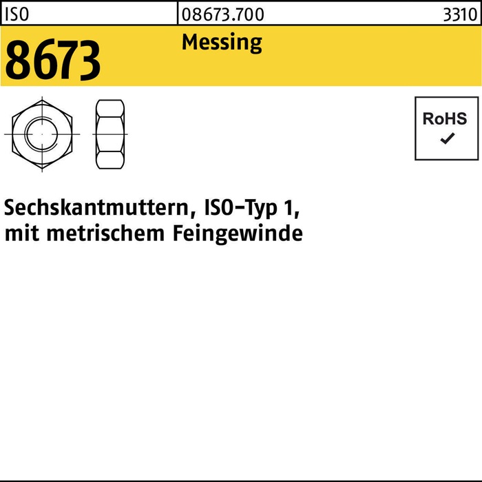 Sechskantmutter ISO 8673 M10x 1 Messing 100 Stück