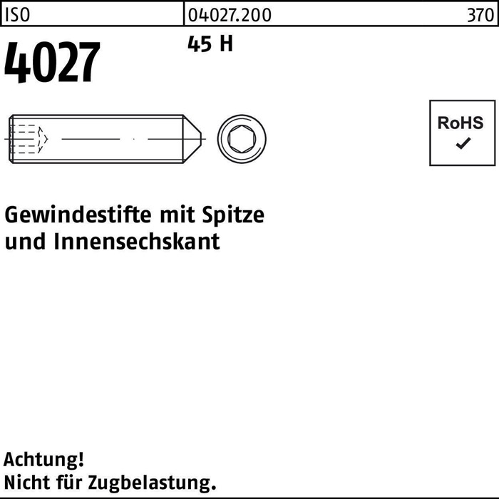 Gewindestift ISO 4027 Spitze/Innen-6kt M2x 10 45 H 500 Stück