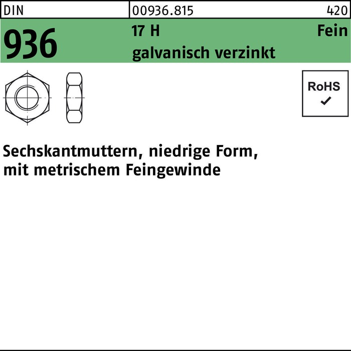 Sechskantmutter DIN 936 M36x 1,5 17 H galv.verz. 10 Stück