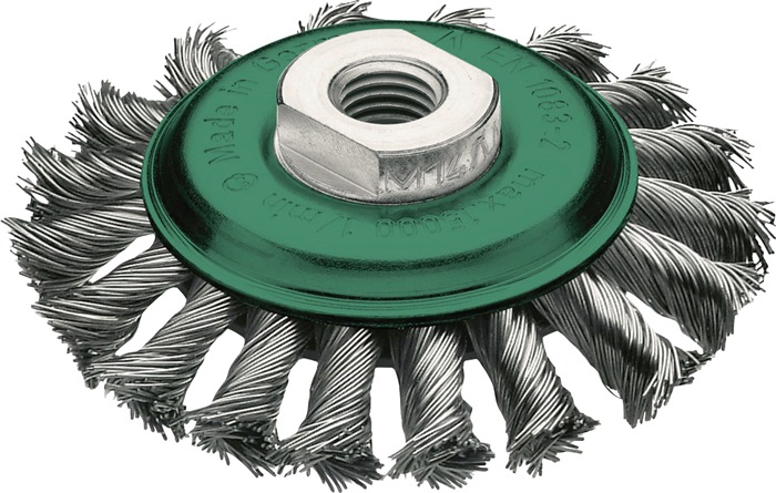 Zopfkegelbürste D.100mm Gew.Drahtstärke 0,5mm VA 12mm 15000min-¹ LESSMANN