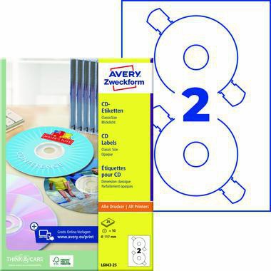 Avery Zweckform CD/DVD-Etikett L6043-25 117mm weiß 50 St./Pack.