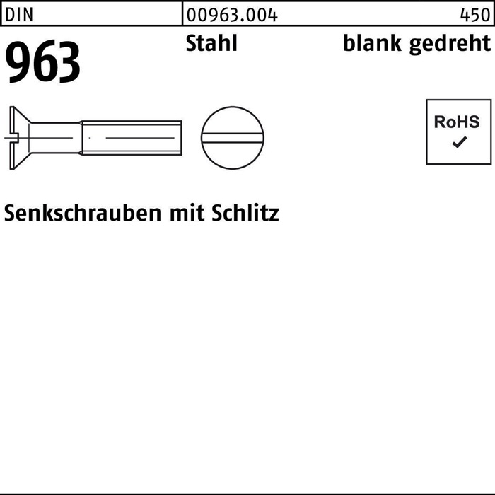 Senkschraube DIN 963 Schlitz M1,6x 5 Stahl gedreht 100 Stück