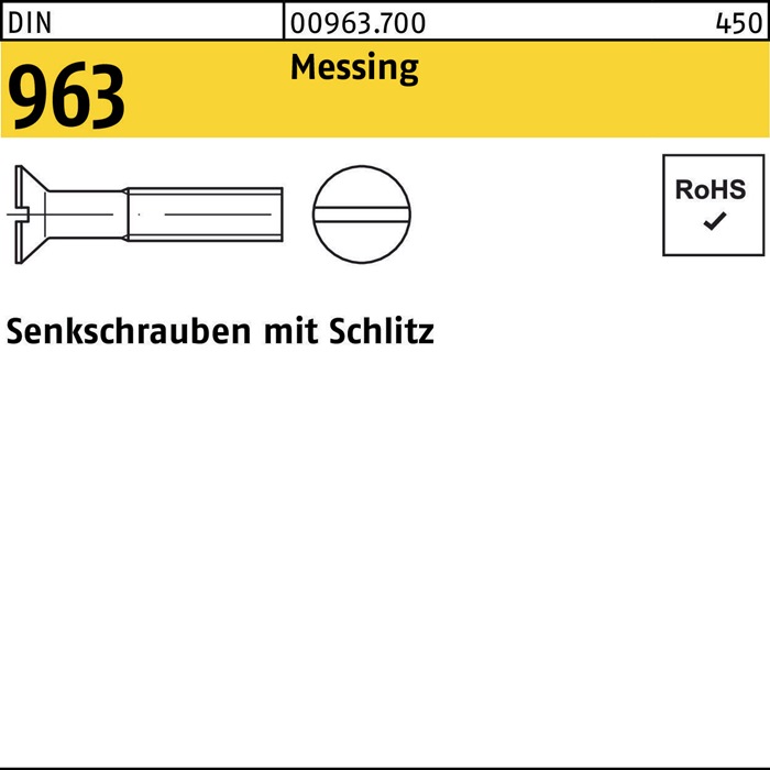 Senkschraube DIN 963 Schlitz M8x 12 Messing 100 Stück