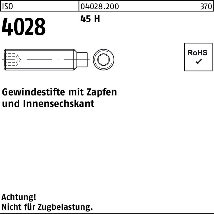 Gewindestift ISO 4028 Zapfen/Innen-6kt M3x 20 45 H 500 Stück