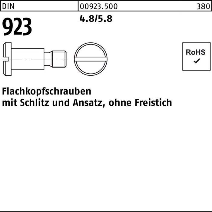 Flachkopfschraube DIN 923 Schlitz/Ansatz M10x25x13,5 4.8/5.8 50 Stück