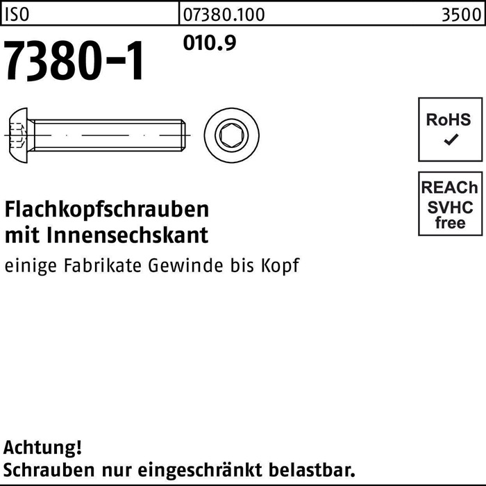 Flachkopfschraube ISO 7380-1 Innen-6kt M4x 40 010.9 500 Stück