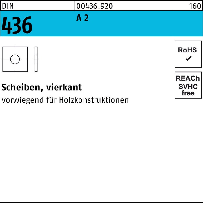 Unterlegscheibe DIN 436 vierkant 30x 90x 6 A 2 25 Stück