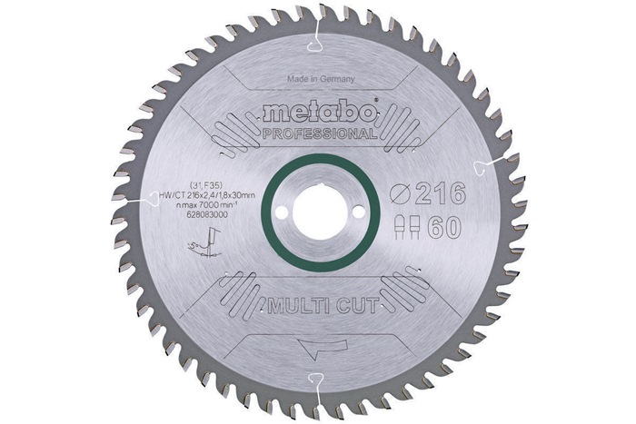 Kreissägeblatt multi cut professional HW/CT D216xB2,4x30mm 60Z. Flach-Trapezzahn