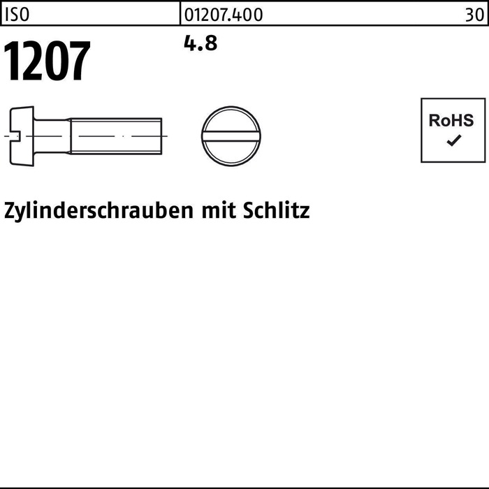 Zylinderschraube ISO 1207 Schlitz M6x 35 4.8 500 Stück